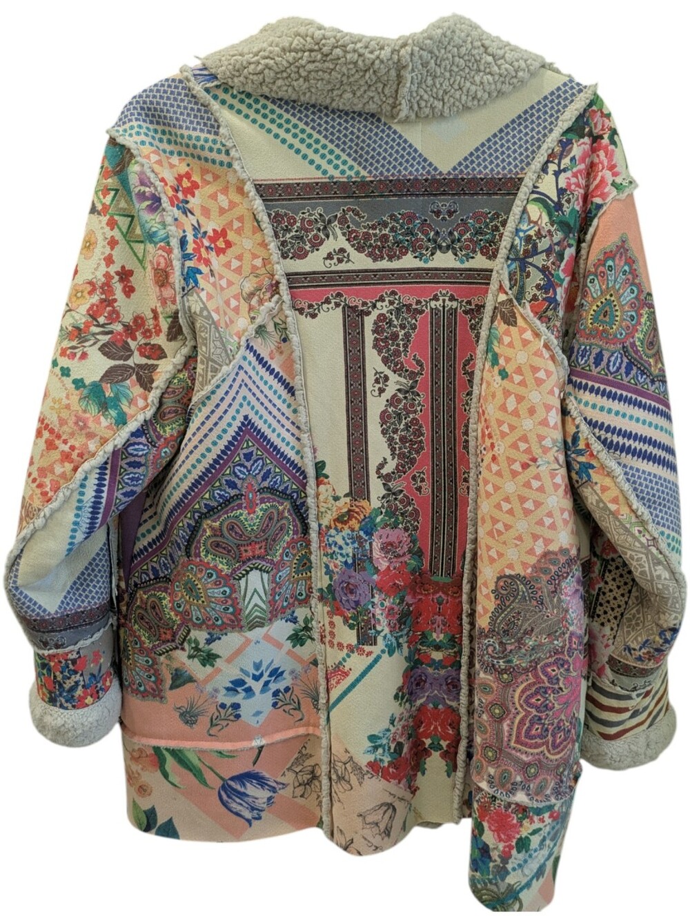 Johnny Was Gigianna Suede Jacket XL Patchwork Mixed Print Sherpa Lined Boho Coat - Picture 7 of 10